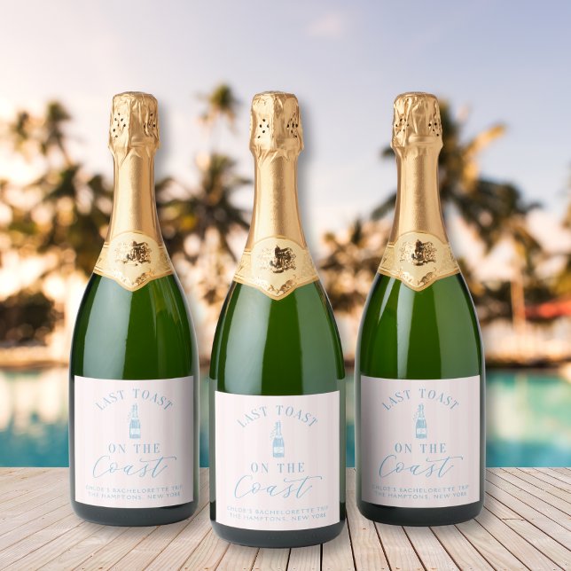 Coastal Modern Junggeselinnen-Abschied Paper Napki (Coastal champagne label with pastel tones & calligraphy – perfect for beach bachelorette toasts!)