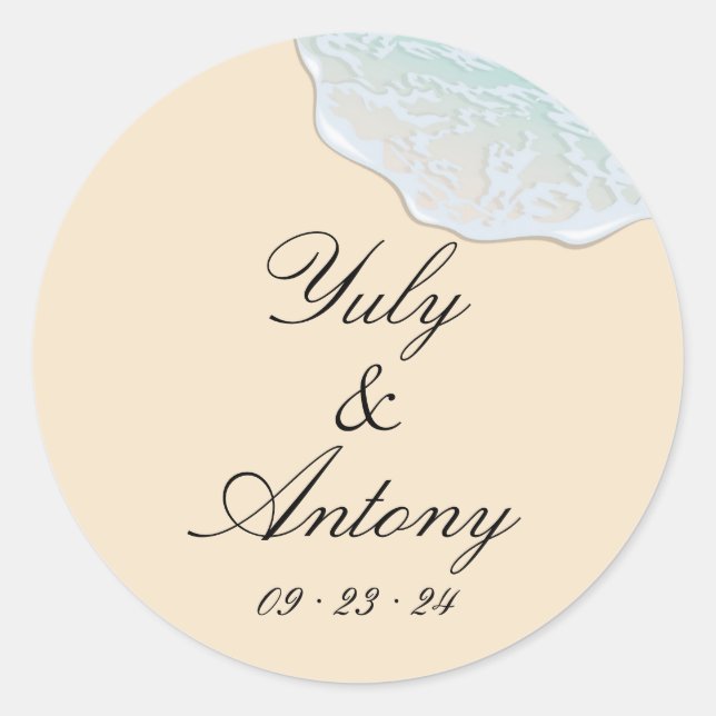 Coastal Modern Wedding Beach Round Stickers Set (Vorderseite)