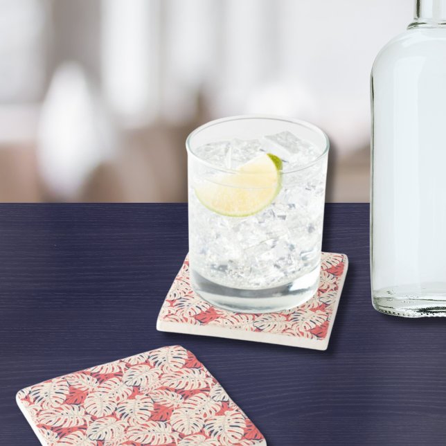 Coastal Monstera Leaf Gemustert Stone Untersetzer (Von Creator hochgeladen)