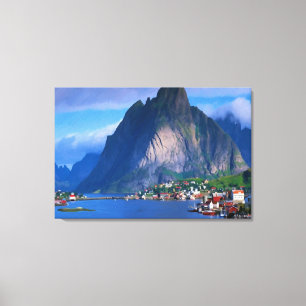 Coastal Mountain View Oil Painting Print Wrapped Leinwanddruck