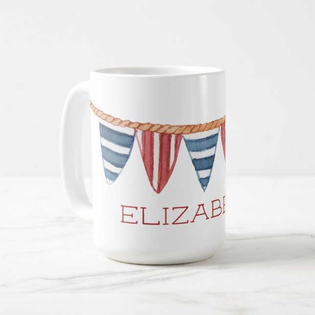 Coastal Nautical Beach Flags Personalized Kaffeetasse (Vorderseite Links)