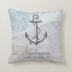 Coastal Nautical Beach House Ocean Spray Name Kissen