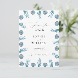 Coastal Nautical Blue Seashell Frame Beach Hochzei Save The Date