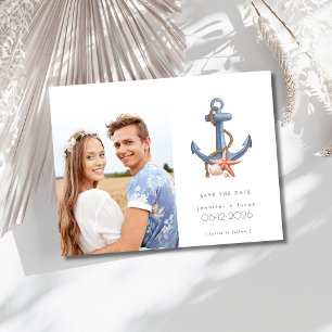 Coastal Nautical Foto Beach Hochzeit Save the Date Ankündigungspostkarte