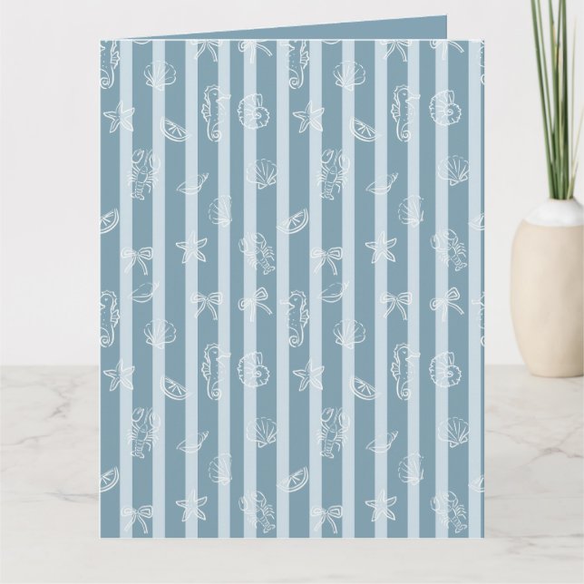 Coastal Nautical Pattern | Blue Sea Shell & Seahor Karte (Vorderseite)