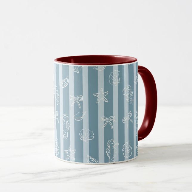 Coastal Nautical Pattern | Blue Sea Shell & Seahor Tasse (VorderseiteRechts)