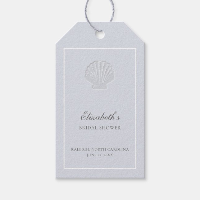 Coastal Nautical Shell Elegant Blue Bridal Shower Geschenkanhänger (Vorderseite)