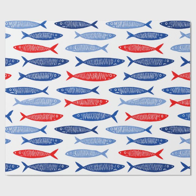 Coastal Nautical Summer Fish Pattern Geschenkpapier (Flach)