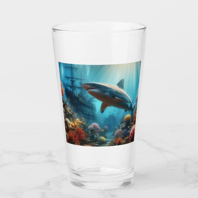 Coastal/nautical tiger shark & coral reef glas (Vorderseite)
