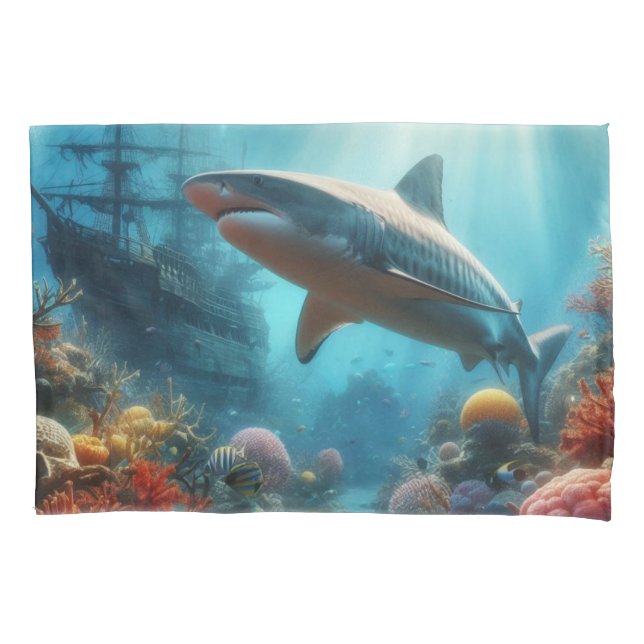 Coastal/nautical tiger shark & coral reef kissenbezug (Vorderseite)