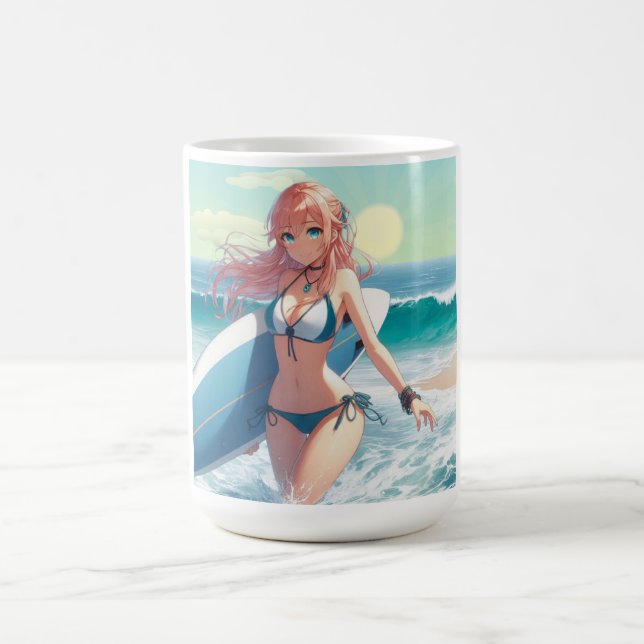 Coastal/Nautical/tropical anime surfer girl Kaffeetasse (Mittel)