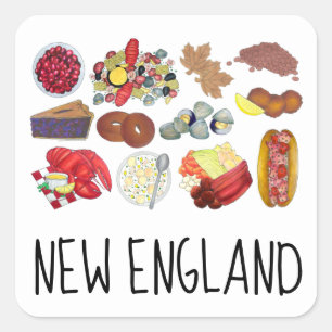 Coastal New England Foods Northeast America USA Quadratischer Aufkleber