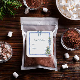 Coastal Noël Blue Bow Nautical Holiday Quadratischer Aufkleber