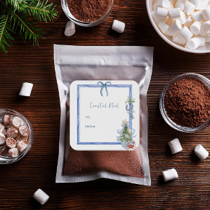 Coastal Noël Blue Bow Nautical Holiday Quadratischer Aufkleber