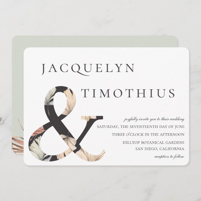 Coastal Oasis Boho-Chic Ampersand Hochzeit Einladung (Vorne/Hinten)