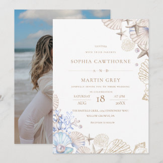 Coastal Ocean Beach Wedding Photo Einladung