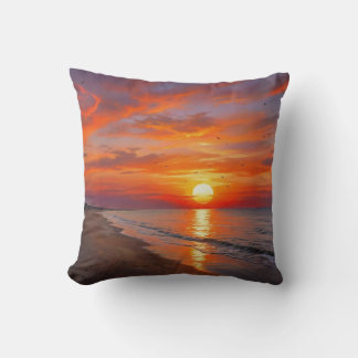 Coastal Ocean Purple Orange Sunset Throw Pillow Kissen