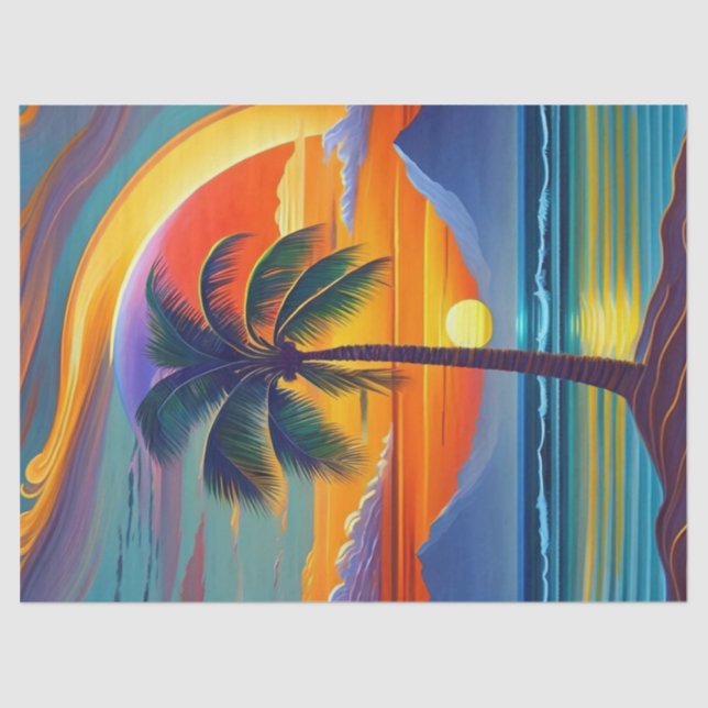 Coastal Orange Sunset Palm Illustration Seidenpapier (Vorderseite)