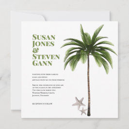Coastal Palm Tree Bold Typografy Beach Wedding Einladung
