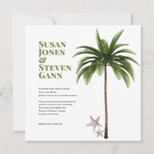 Coastal Palm Tree Bold Typografy Beach Wedding Einladung