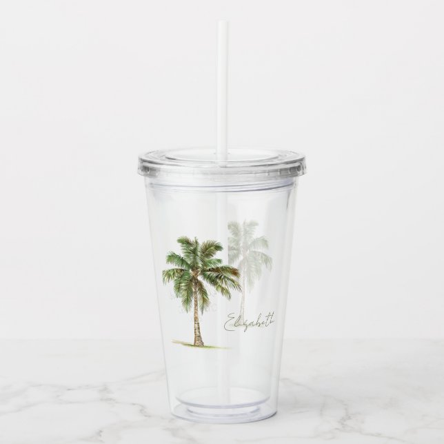 Coastal Palm Tree Personalized Acryltrinkbecher (Vorderseite)