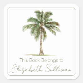 Coastal Palm Tree Personalized Bookplate Quadratischer Aufkleber
