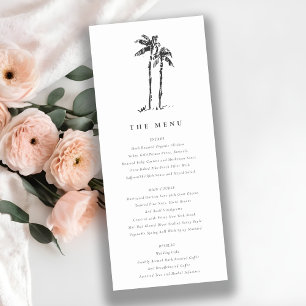 Coastal Palm Tree Sketch Wedding Menu Card Einladung