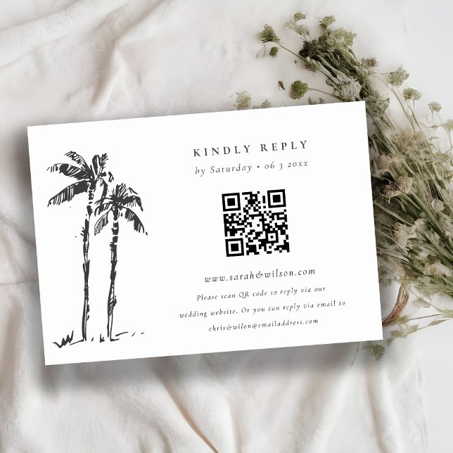 Coastal Palm Tree Sketch Wedding QR Code UAWG Begleitkarte (Von Creator hochgeladen)