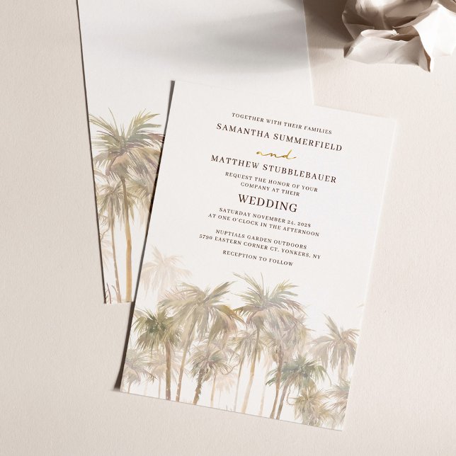 Coastal Palm Trees Beach Hochzeit Einladung (Coastal Palm Trees Watercolor Modern Wedding Invitation)