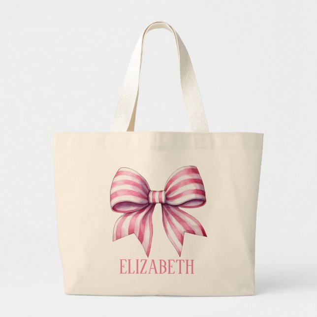 Coastal Pink and White Watercolor Bow Personalized Jumbo Stoffbeutel (Vorne)