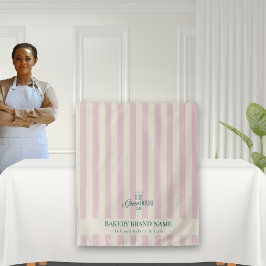 Coastal Pink Stripes Bakery Logo Table Runner Wandteppich