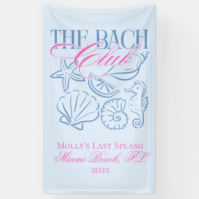 Coastal Pink und Blue Seashell Bachelorette Banner (Vertikal)