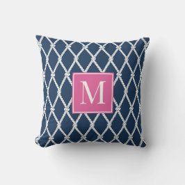 Coastal Preppy Nautical Monogram – Navy & Hot Pink Kissen