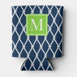 Coastal Preppy Nautical Monogram - Navy & Lime Dosenkühler