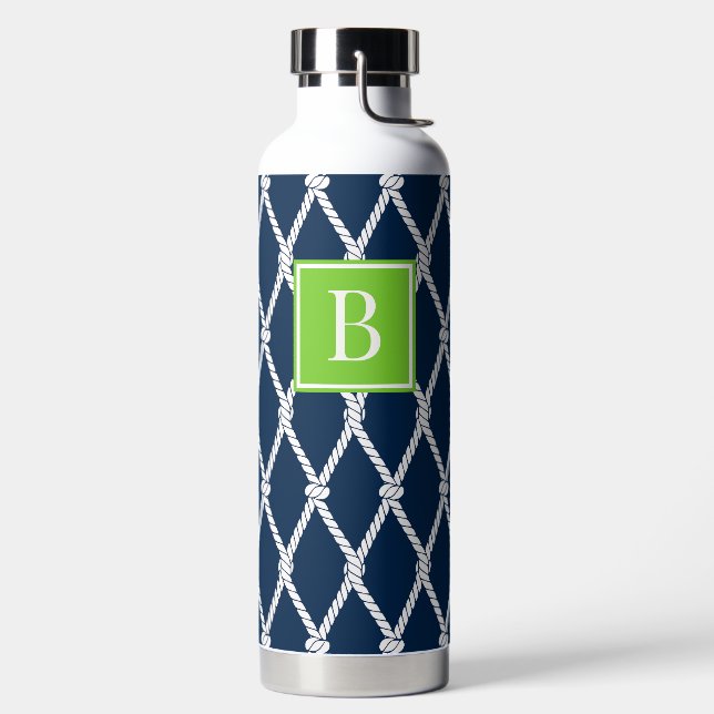 Coastal Preppy Nautical Monogram - Navy & Lime Trinkflasche (links)