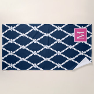 Coastal Preppy Nautical Monogram  – Navy & Pink Strandtuch