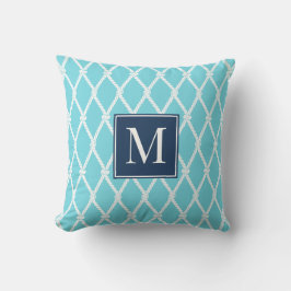 Coastal Preppy Nautical Monogram Turquoise & Navy Kissen