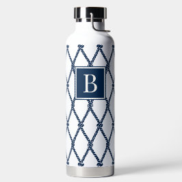 Coastal Preppy Nautical Monogram - White & Navy Trinkflasche