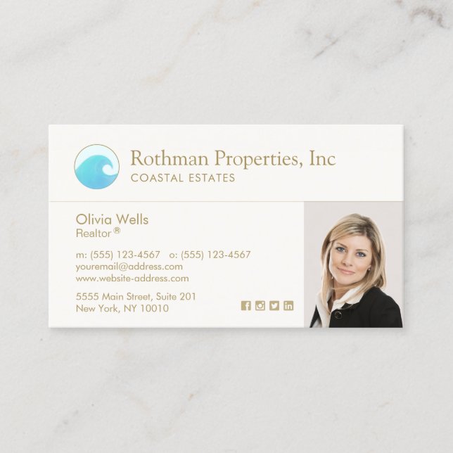 Coastal Real Anwesen Agent Foto Business Card Visitenkarte (Vorderseite)