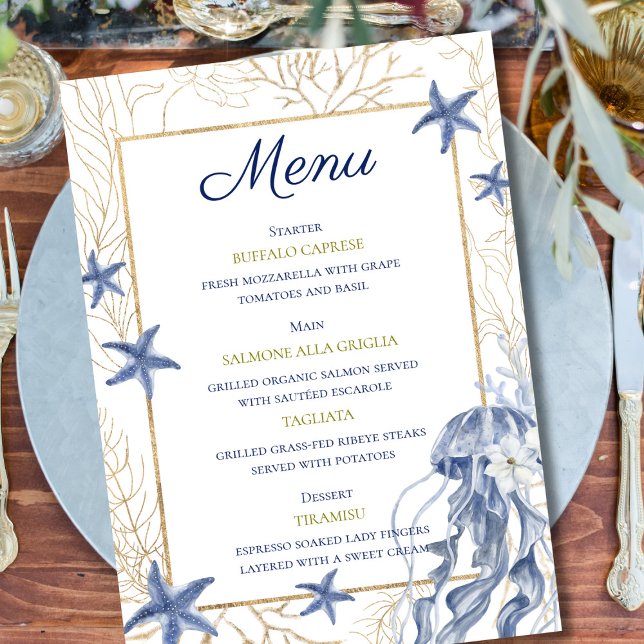 Coastal Rehearsal Dinner Wedding Menu Card Menükarte (Coastal Rehearsal Dinner Wedding Menu Card)