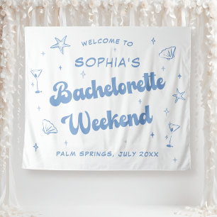 Coastal Retro Beach Blue Bachelorette Wandteppich