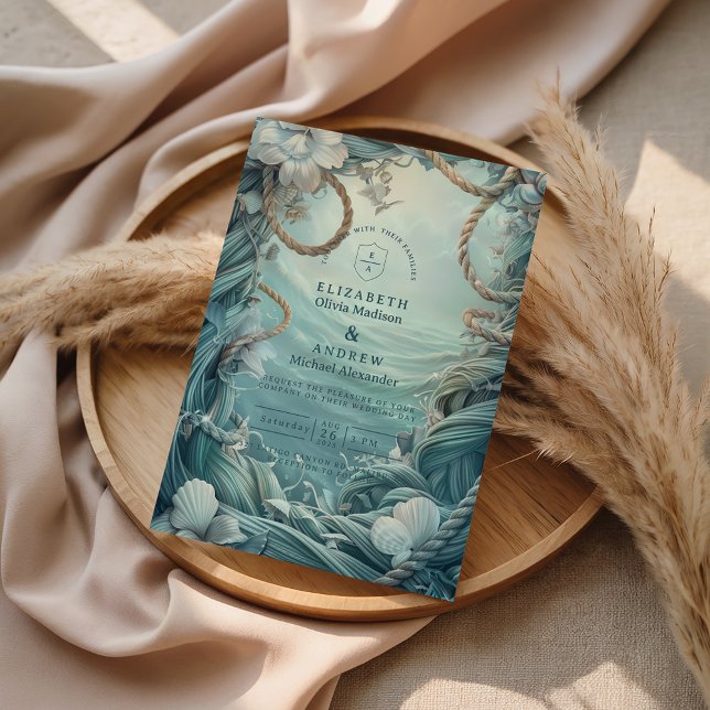 Coastal Rope Botanical Ocean Wedding Einladung (Von Creator hochgeladen)