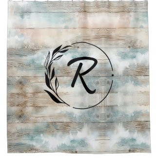 Coastal Rustic Wood Monogram Letter Duschvorhang