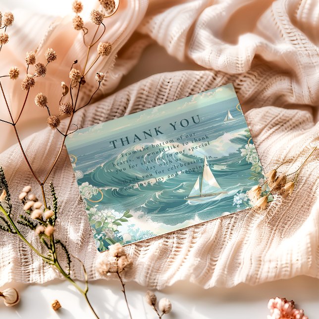 Coastal Sailboat Ocean Wedding Dankeskarte (Von Creator hochgeladen)