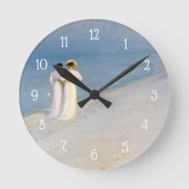 Coastal Sea Beach Blue Hour Vintage Malerei Quadratische Wanduhr