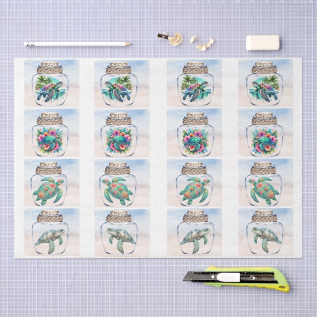 Coastal Sea Turtles in a Jar Decoupage  Seidenpapier (Handwerk)