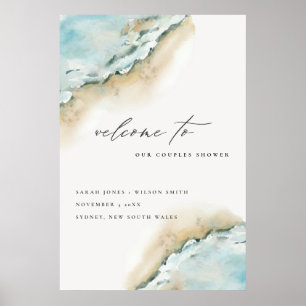 Coastal Sea Wave Sand Beach Paare Dusche Willkomme Poster