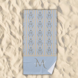 Coastal Seahorse Cameo Blue Cream Strip Monogram Strandtuch