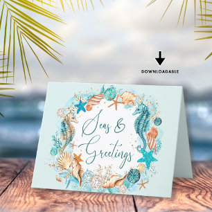 Coastal SEAS & GREETINGS Seahorse Shells Feiertagskarte