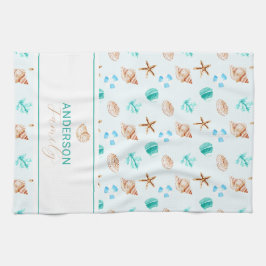 Coastal Seashell Beach House Decor Family Name Geschirrtuch
